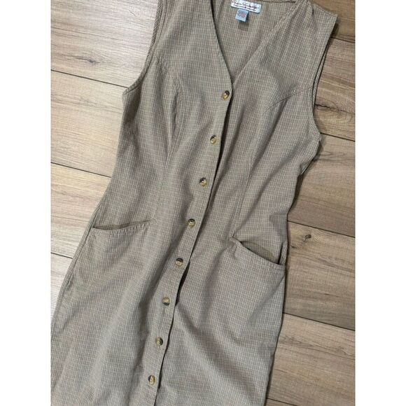 Vintage 80's Retro Gloria Vanderbilt Midi Button Front Tan Dress S Small Womens - Picture 2 of 7
